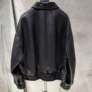 Chaqueta de Cuero Negra Tejida a Mano, Abrigos de Cuero Genuino de Oveja, Chaqueta de Cuero Extra Grande para Mujer - Product Image 6