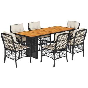 Set da pranzo da 7 pezzi in Poly Rattan nero con cuscini eleganti mobili da esterno - Product Image 2
