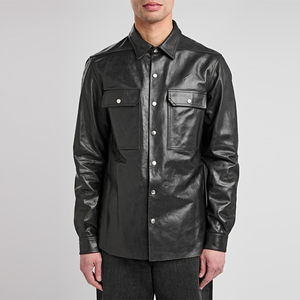Camisa de Cuero Negra para Hombre, Manga Larga, con Botones y Dos Bolsillos en el Pecho, para Todas las Temporadas - Product Image 4