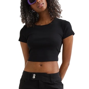 Camisetas cortas con diseño personalizado de alta calidad para mujer, Crop Tops femeninos en blanco y negro, a la venta en tarifas baratas - Product Image 1