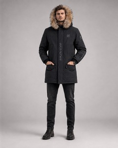 NASWEAR <b>Men's</b> Black <b>Long</b> Hooded Puffer <b>Jacket</b> With Fur Trim Windproof Winter Coat Casual Style Zipper Closure Prka <b>Jacket</b> - Product Image 1