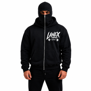 Custom Oversized Zip Balaclava Hoodie Unisex Heavyweight Fleece Full Face Mask Hooded Sweatshirt Streetwear 100% Cotton Print - Product Image 2