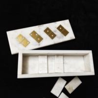 Tuiles de dominos doubles six en bois faites à la main avec points incrustés d'or, coffret cadeau de luxe écologique, boîte de rangement blanche
