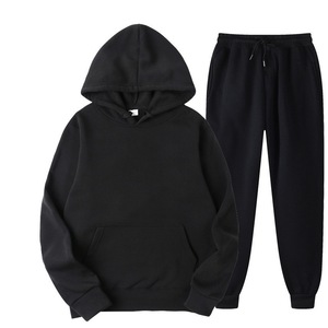 Men's Purple Hooded Sweatshirt <b>Set</b> Casual Solid Color French Terry Joggers Autumn Wear - Product Image 2