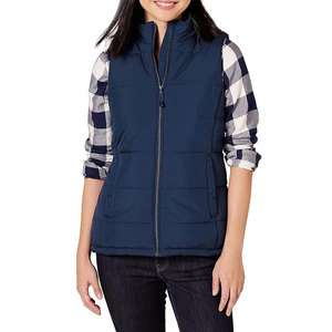 Chaleco Acolchado Azul Marino para Mujer con Cierre de Cremallera, Cuello Alto, Ropa Exterior Informal - Product Image 1