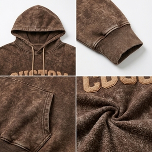 Sweat à capuche en molleton de coton épais pour homme, avec lettrage personnalisé et appliqué, effet vieilli, délavé à l'acide, style streetwear grunge - Product Image 6