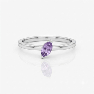 Rhaya Jewels Women's Trendy Elegant Rhodium Plated 925 <b>Sterling</b> <b>Silver</b> Marquise Cut Amethyst Solitaire Engagement <b>Ring</b> Prong <b>Set</b> - Product Image 1