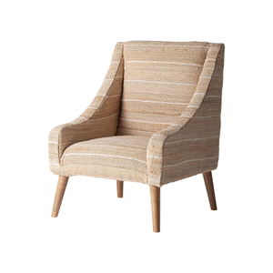 Fauteuil d'appoint contemporain pour intérieur, en teck massif, avec revêtement en tissu texturé, fauteuil de luxe pour résidence, villa, hôtel - Product Image 1