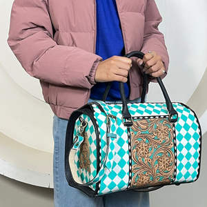 Bolsos de Viaje de Cuero Vacuno Genuino Hechos a Mano, Elegantes y de Alta Calidad, con Patrón a Cuadros, Bolso de Mano de Lujo Unisex - Product Image 4