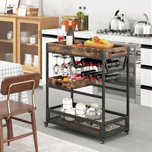 Carrello di Servizio Industriale a 3 Ripiani con Portabottiglie per Isole e Carrelli da Cucina - Product Image 6