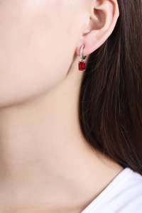 Pendientes de Aro con Circonita, Rubí y Esmeralda en Plata S925, Estilo Moderno, para Mujer, Regalo de Boda o Fiesta - Product Image 2