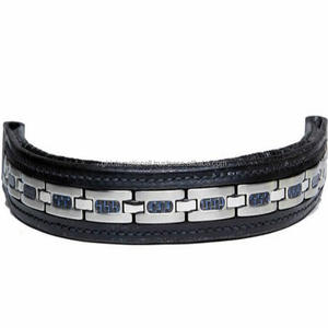 Collier de chien en cuir noir cousu, chaine vide, accessoire pour mariée conçu avec un pneu en diamant en acier inoxydable - Product Image 3