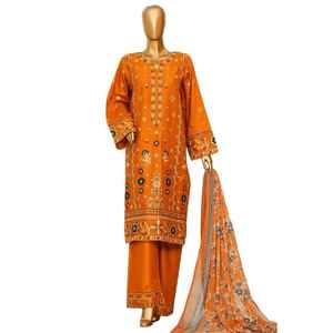 Purple Embroidered Lace & Button Pure Lawn Cotton Pakistani Women's Casual Muslim Summer Salwar Kameez <b>Dress</b> - Product Image 1