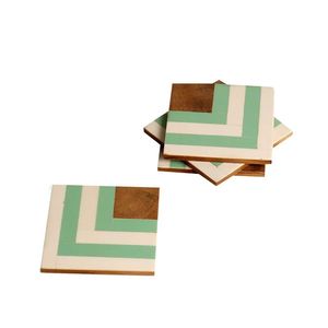 Resin <b>Square</b> Coasters <b>Set</b> with Mint Green Chevron Design Modern Non Slip Mats for Table Decoration - Product Image 2