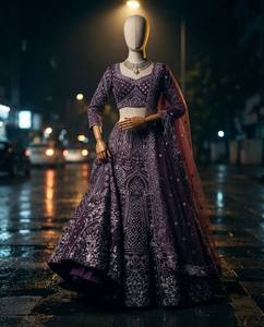 LAHENGA CHOLI DUPATTA BUTTER <b>FLY</b> <b>NET</b> EMBROIDERY SEQUNCE WORK WITK CANCAN & CANVAS PATTA - Product Image 3