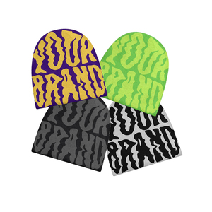 Gorros de punto personalizados con estampado gráfico de ropa urbana, diseño de signo de dólar, sonrisa, estrella y onda, gorros de invierno unisex, venta al por mayor. - Product Image 5