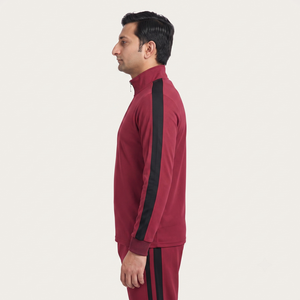 Custom 1/4 <b>Zip</b> Midweight Men's Tracksuit 100% Polyester Contrast Stripes Drawstring Closure Quick Dry Full-Length <b>Side</b> Pockets - Product Image 3