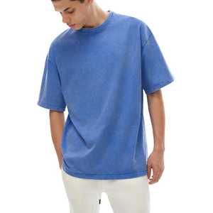 เสื้อยืดผู้ชายผ้าฝ้ายคุณภาพสูง 100% ล้างสีแบบแอซิดวอช ทรงโอเวอร์ไซส์ ลายพื้นเรียบ พร้อมพิมพ์โลโก้ ผ้าถัก - Product Image 4