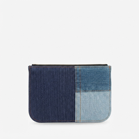 PATCH Dompet Resleting Berpanel Denim Unisex Gaya Minimalis Pendek untuk Penggunaan Sehari-hari