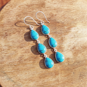 Bohemian Turquoise Teardrop Drop <b>Earrings</b> Handmade Brass <b>Silver</b>/Gold Plated Jewelry for DIY Accessories - Product Image 3