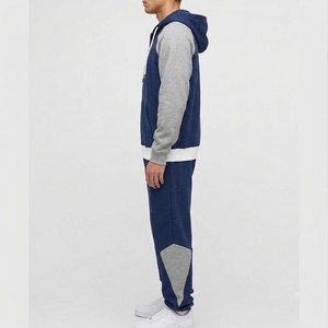Conjunto Deportivo Premium Color Azul Marino con Bloques de Color, Sudadera con Cremallera Completa, Pantalones Deportivos de Pierna Ancha, Felpa Gruesa, Estilo Casual Urbano - Product Image 3
