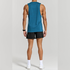 Camiseta sin Mangas Azul para Hombre, Cuello Redondo, Color Sólido, Informal, Transpirable, de Punto, Secado Rápido, Ecológica, de Poliéster/Algodón, para Entrenamiento - Product Image 5