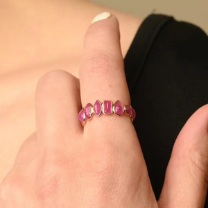 18K Gold Ruby Eternity Band-Micro Insert Pave Setting Wedding Ring - Product Image 1