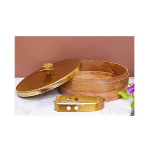 Boîte à chapati ronde en bois de luxe avec couvercle et pinces en laiton, idéale pour la cuisson à la maison et le rangement en cuisine - Product Image 1