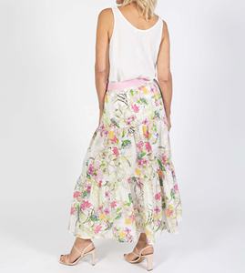 กระโปรงทรงเอวสูงชายกระโปรงบานใหญ่สำหรับผู้หญิง ลายพิมพ์สวยงาม ดีไซน์เป็นชั้นๆ ทันสมัย ความยาวปานกลาง พร้อมสายผูกสีชมพูแบบถอดได้ - Product Image 4