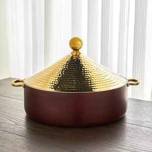 Amazing Casserole With Round Lid Gold Knob & Wood Base Minimalist Design Durable Food Serving Pot For Gas And Induction Cooker - Product Image 6