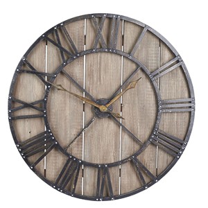 <b>Vintage</b> Pine Wood <b>Wall</b> <b>Clock</b> Iron Accents Wholesale Moradabad India - Product Image 2