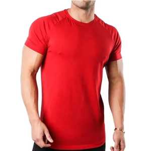 T-shirt rouge à manches courtes et col rond pour homme, coupe oversize, respirant, imprimé en relief, couleur unie, jersey 100% coton, vêtement décontracté - Product Image 1