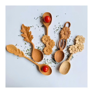 Cuillère à thé en bois faite à la main avec manche sculpté en forme de fleur, cuillère à miel en bois naturel, cuillère à café et à sucre, logo personnalisé, Vietnam 99 GD - Product Image 4