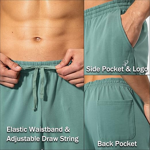 Pantalon cargo chino décontracté pour homme, extensible, respirant, en coton, coupe slim, multi-poches, taille élastique, fermeture à cordon, athleisure - Product Image 5