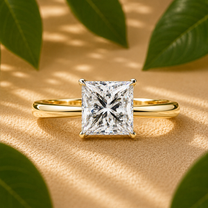 Anillo Solitario Elegante de Joyería Fina Clásica, Oro Sólido de 14K, Chapado en Rodio, Diamante Cultivado en Laboratorio con Corte Princesa, Certificado IGI - Product Image 1