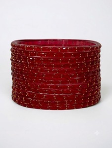Ensemble de bracelets en verre rouge avec points plaqués or, bijoux ethniques empilables pour femmes, pour mariage - Product Image 2