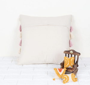 Hand Tufted Texture Boho Ivory and <b>Pink</b> Fringe Cushion <b>Cover</b> Handmade Decorative Pillow Case for <b>Sofa</b> Bedroom Living Room Home - Product Image 3