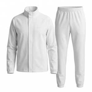 2026 Unisex White Tracksuit Set Full Sleeve Stand Collar <b>Zipper</b> <b>Jacket</b> Solid Color Casual Breathable Spring Wear Adult Size - Product Image 1