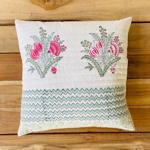 Funda de Cojín Cuadrada Decorativa de Algodón con Estampado a Mano Indio, Acolchada, 40 x 40 cm - Product Image 1