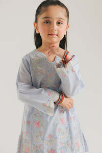 Salwar Kameez Azul Claro Bordado para Niñas, Traje Tradicional de Algodón, Corte Regular, Largo hasta el Tobillo, Ropa Casual para Fiestas, India, Pakistán - Product Image 5