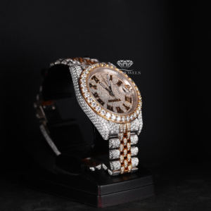 Reloj de Lujo con Diamantes Moissanite, Esfera Romana, Dos Tonos Amarillo y Blanco, Brazalete Jubilee, Estilo Hip Hop, Acero Inoxidable - Product Image 5