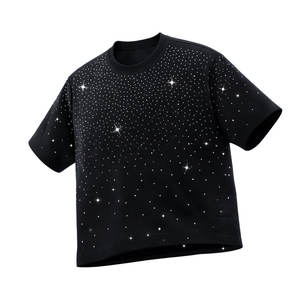 Camiseta Oversize Negra con Pedrería para Hombre, 100% Algodón, Manga Corta, Estilo Urbano, Casual, con Estampado Gráfico, Top de Verano a la Moda - Product Image 1