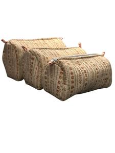 Luxury Beige Floral Quilted Cosmetic Bag | Handmade Pink Buti Cotton <b>Makeup</b> Pouch | Professional Travel Toiletry Masterpiece - Product Image 4