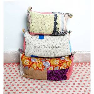 Lot de 3 trousses de toilette vintage en coton kantha avec fermeture éclair et pompons, grand format, écologiques et portables pour femmes - Product Image 1