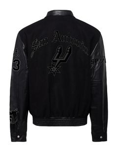 Veste universitaire San Antonio Spurs en laine et cuir Old English, noir - Product Image 2