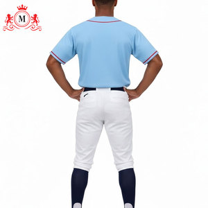 Conjunto de Uniforme de Béisbol para Hombre, Camiseta Azul Claro con Pantalones Blancos, Transpirable, de Poliéster, Talla Adulto, Diseño con Nombre de Equipo - Product Image 2