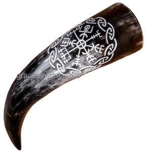 Top Selling New Carved Design Religious Viking Drinking Horn Logo Authentic Food Safe No Leaks Handmade Durable <b>Beer</b> - Product Image 2