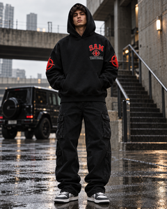 Sam Tactical Herren Schwarzer Kapuzenpullover mit Gesticktem Logo Übergroße Streetwear aus Baumwolle French Terry Regular Fit Herbstbekleidung - Product Image 1