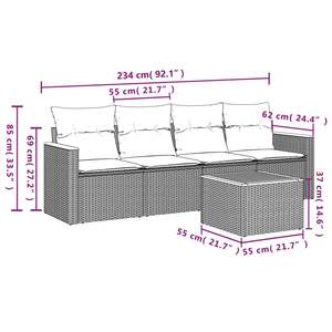 Juego de Sofás de Patio de 5 Piezas en Poliratán Negro con Cojines para Uso en Jardín - Product Image 3