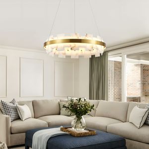 Lampadario Lineare Moderno in Alabastro, Plafoniera Rotonda Regolabile da 20 Pollici per Soggiorno e Cucina - Product Image 3